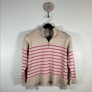 Crown & Ivy Beige and Pink Striped Knit Sweater